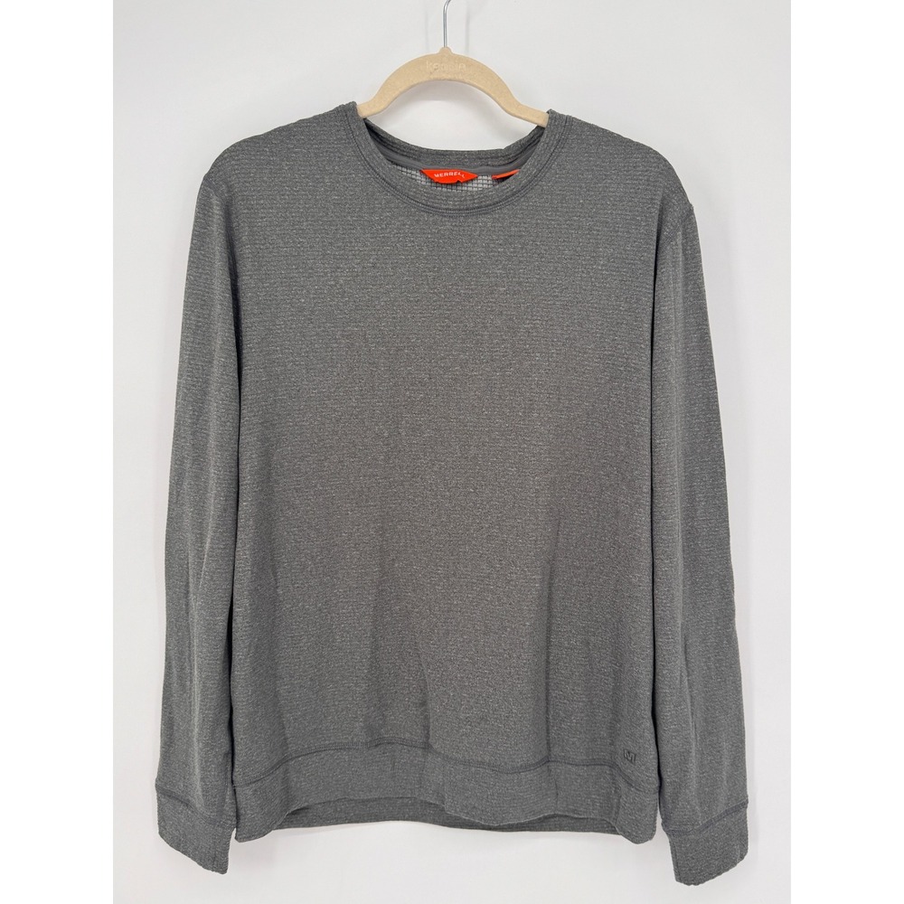 Merrell Performance Pullover Mens Medium Grey Excellent Waffle Grid Crewneck